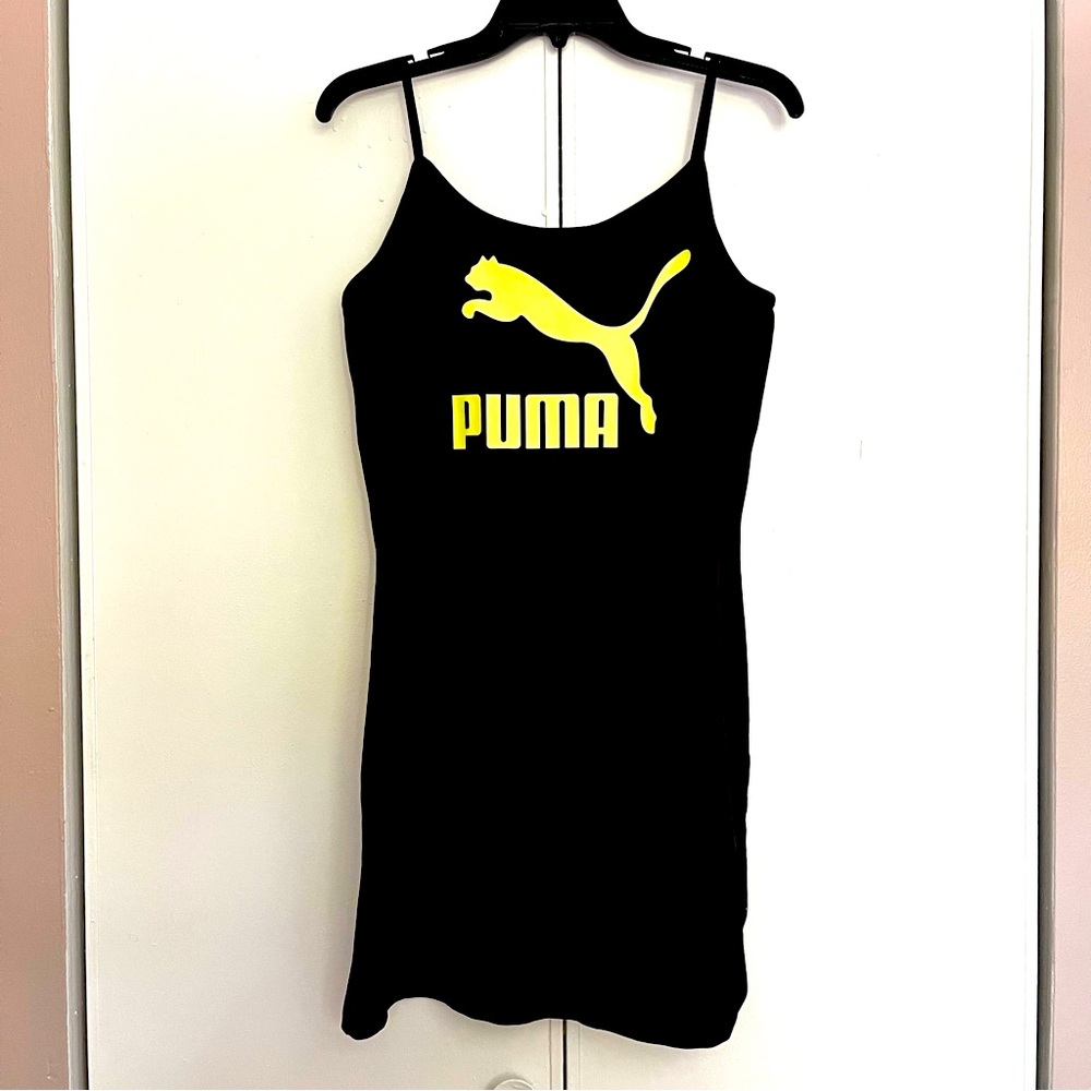 Puma Black Slip Dress with Vibrant Yellow Logo